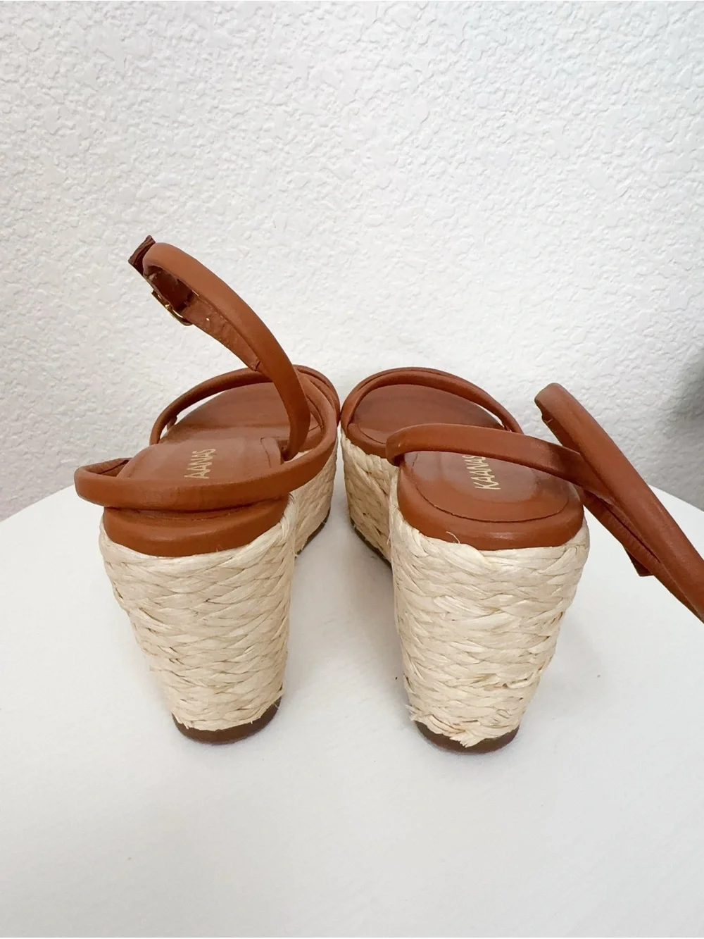 Kaanas Burica Naked Raffia Wedge Brandy Summer Platform Size 6